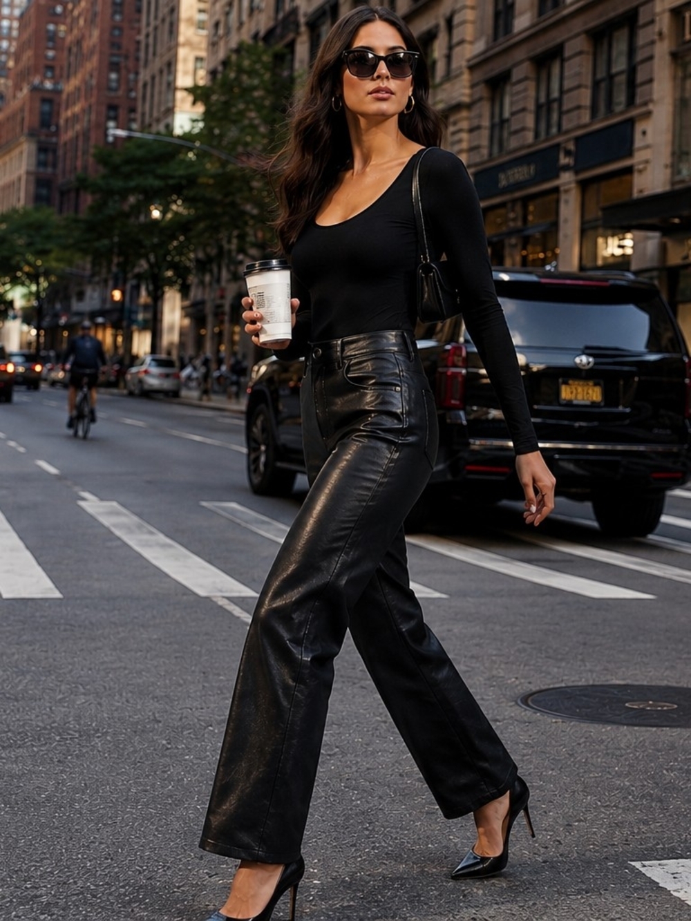 Aritzia Wilfred Melina Pant Vegan Leather Black Straight Leg High Rise Size 0